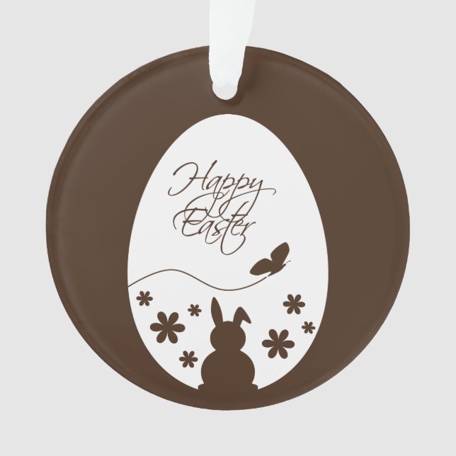 Modern Happy Easter Egg Chocolate Brown Ornament (Front)