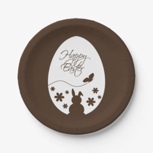 Modern Happy Easter Egg Chocolate Brown Paper Plates