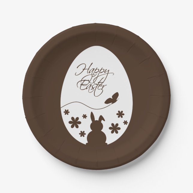 Modern Happy Easter Egg Chocolate Brown Paper Plates (Front)