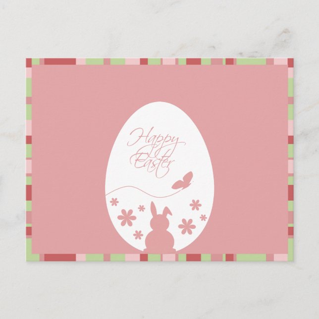 Modern Happy Easter Egg Pastel Pink Rose Postcard (Front)