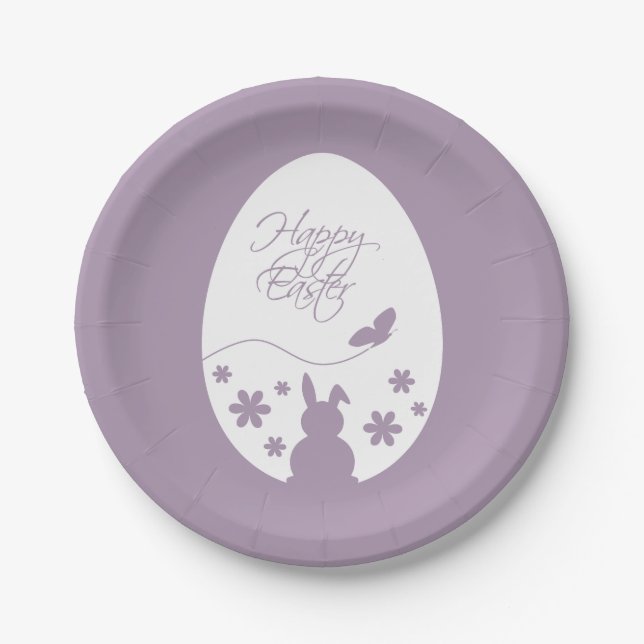 Modern Happy Easter Egg Pastel Purple Paper Plates (Front)
