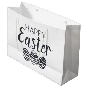 Modern Happy Easter Eggs Black White Cute Large Gift Bag