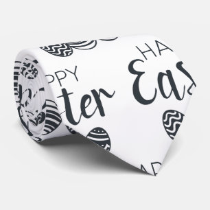 Modern Happy Easter Eggs Black White Cute Neck Tie