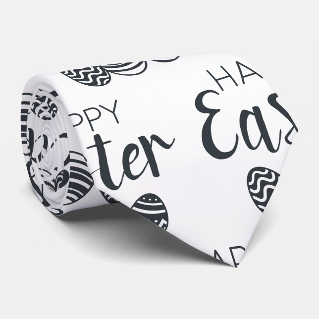 Modern Happy Easter Eggs Black White Cute Neck Tie (Rolled)