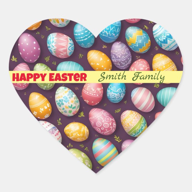 Modern Happy Easter Eggs Collection Heart Sticker (Front)