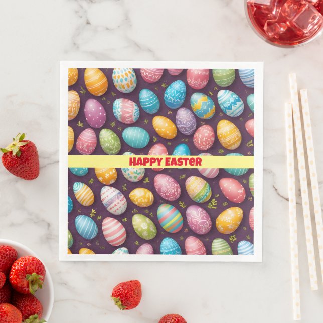 Modern Happy Easter Eggs Collection Paper Dinner Napkins (Insitu)