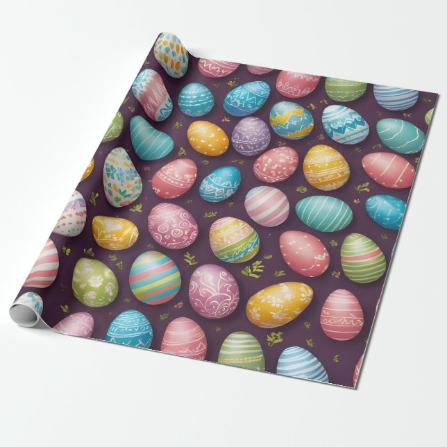 Modern Happy Easter Eggs Collection Wrapping Paper (Unrolled)
