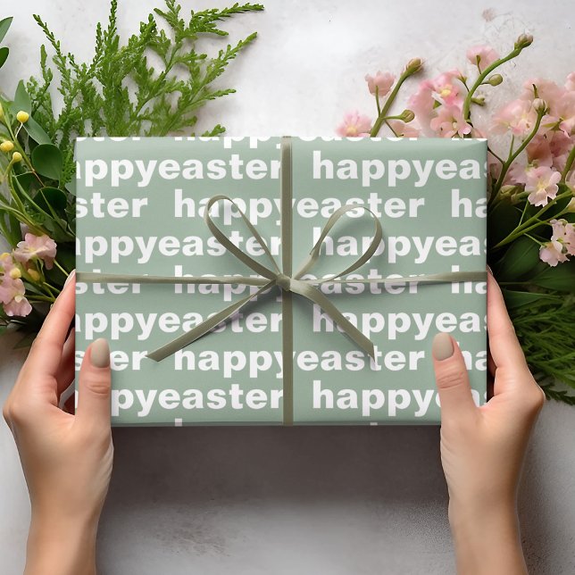 Modern Happy Easter Green And White Easter  Wrappi Wrapping Paper (Creator Uploaded)