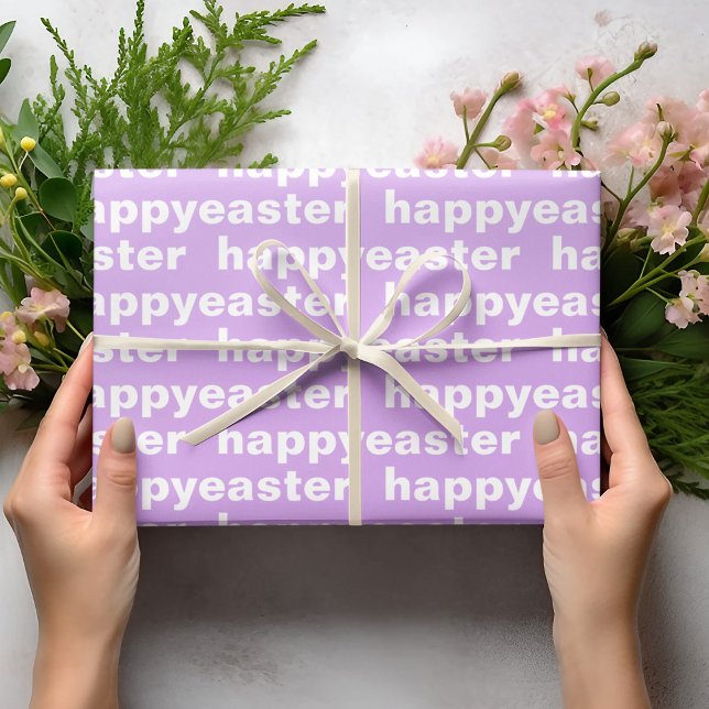 Modern Happy Easter Purple And White Easter  Wrapping Paper (Creator Uploaded)