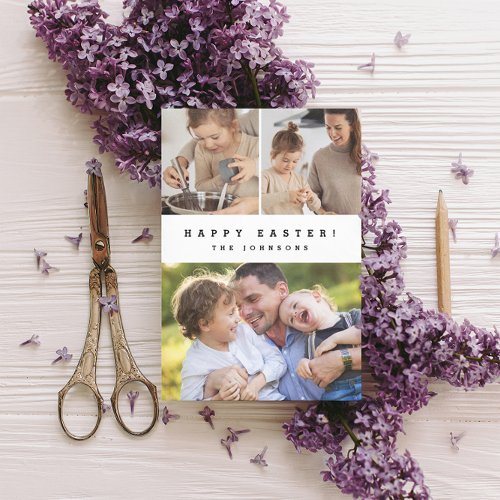 Modern Happy Easter Vertical Family Photo Collage Holiday Card