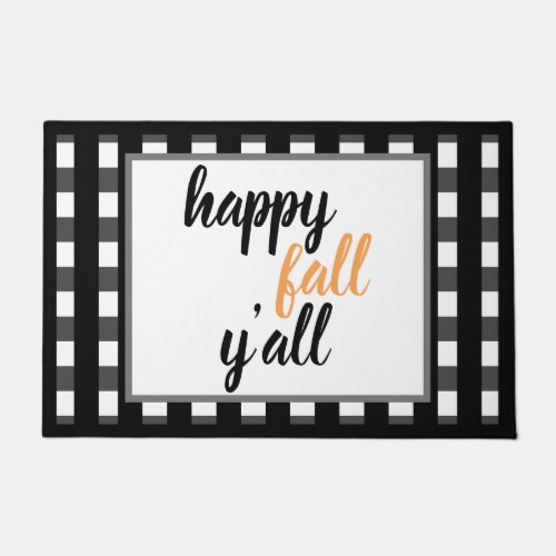 Modern Happy Fall Yall Black Buffalo Check Style Doormat