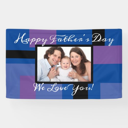 Modern Happy Fathers Day Blue 1 Photo Custom Banner