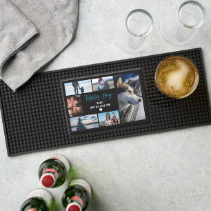 Modern Happy Father's Day Photo Collage Custom  Bar Mat
