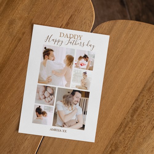 Modern Happy Fathers Day Photo Collage Holiday Card