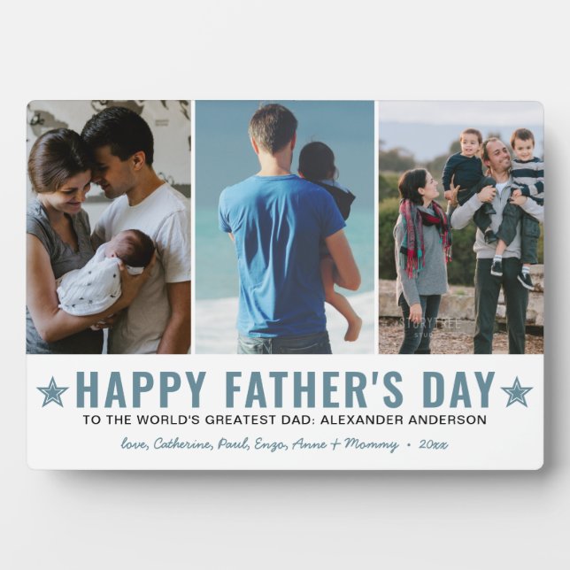 Modern Happy Fathers Day World Greatest Dad Photo Plaque (Front)