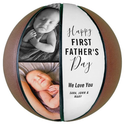 Modern Happy First Fatherâs Day White 2 Photo Name Basketball