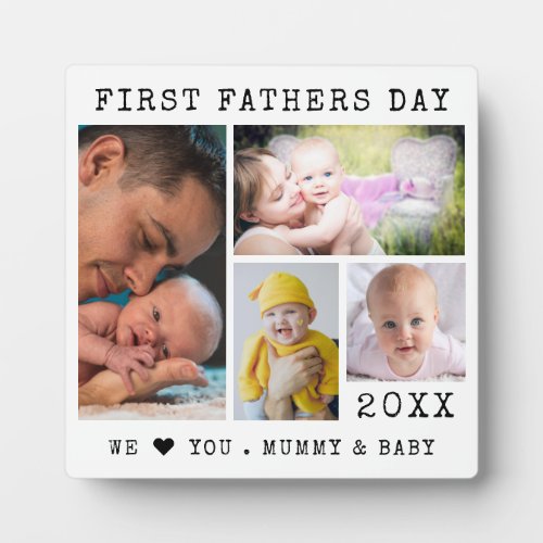 Modern Happy First Fathers Day 4 Photo Collage Plaque