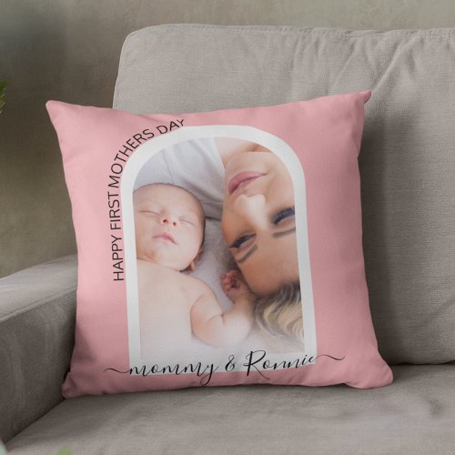 Modern Happy First Mothers Day Arch photo Throw Pillow