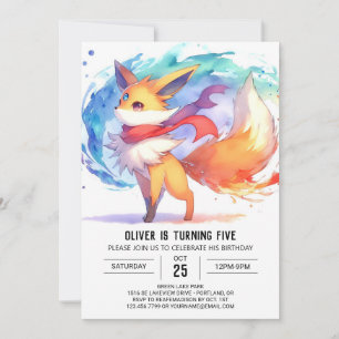 Modern Happy Fox Birthday Invitation