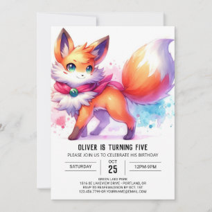 Modern Happy Fox Birthday Invitation