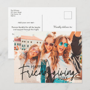 Modern Happy Friendsgiving Customizable Photo Holiday Postcard