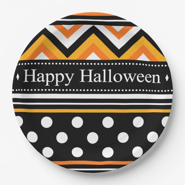 Modern Happy Halloween Pattern Paper Plates (Front)