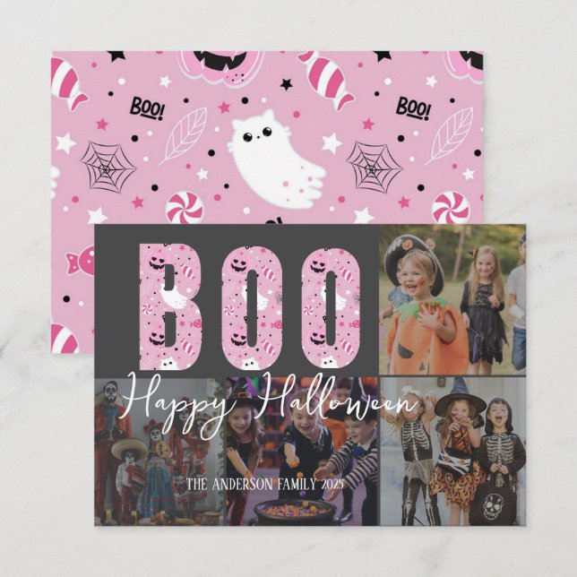 Modern Happy Halloween Photo Card (Front/Back)