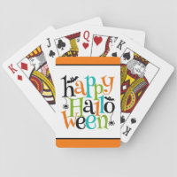 Modern Happy Halloween Typography Bats Spiders Playing Cards