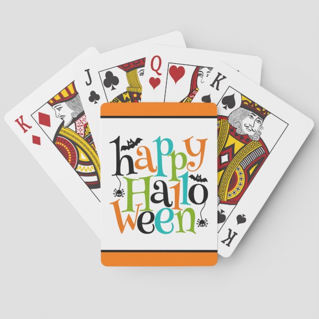 Modern Happy Halloween Typography Bats Spiders Poker Cards (Back)