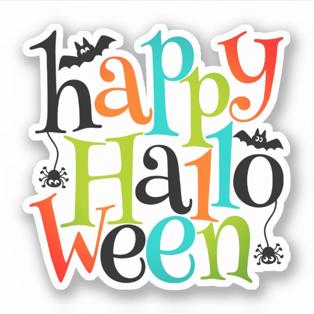 Modern Happy Halloween Typography Bats Spiders Sticker (Front)
