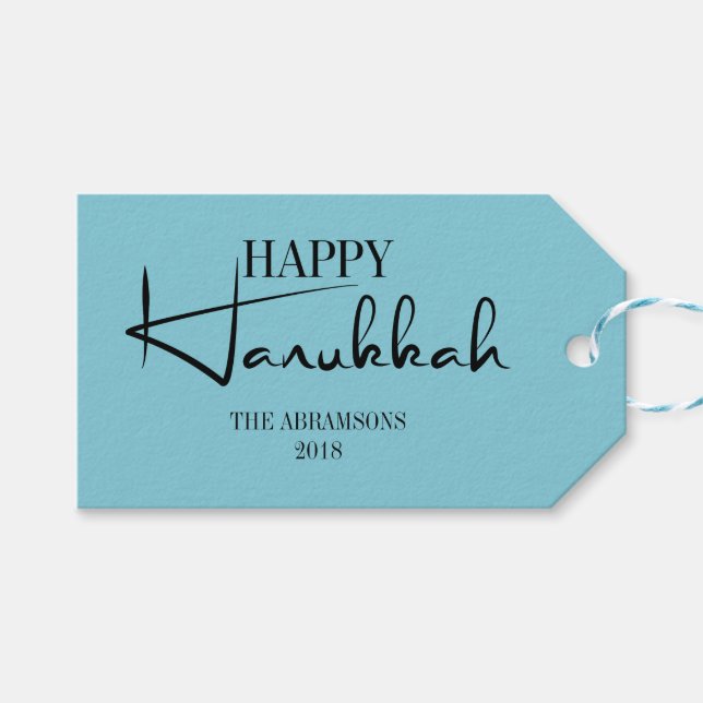 Modern Happy Hanukkah Candle Holiday Gift Tag (Front (Horizontal))