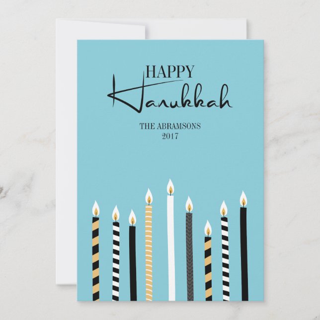 Modern Happy Hanukkah Candles Holiday Card (Front)