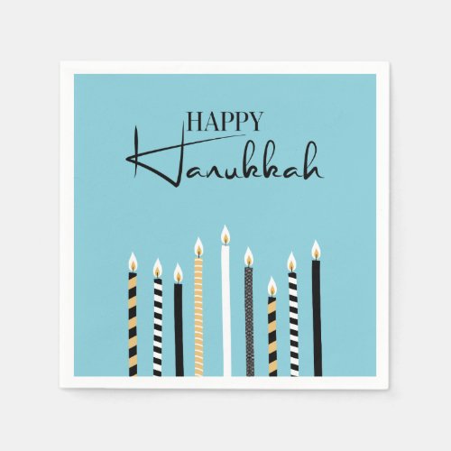 Modern Happy Hanukkah Candles Holiday Napkins