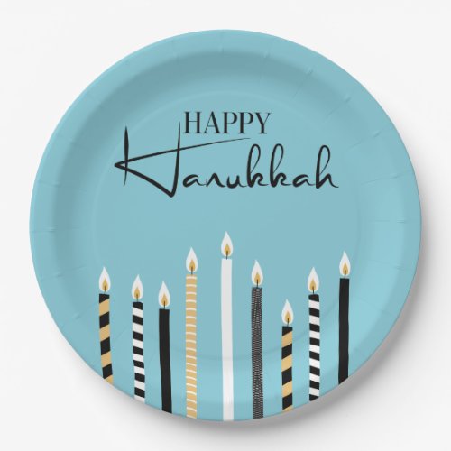 Modern Happy Hanukkah Candles Holiday Paper Plates
