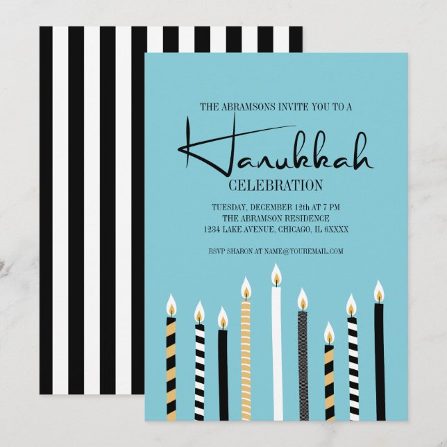 Modern Happy Hanukkah Candles Holiday Party Card (Front/Back)