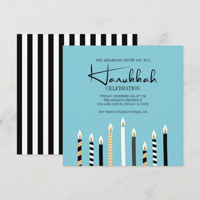 Modern Happy Hanukkah Candles Holiday Party Card (Front/Back)