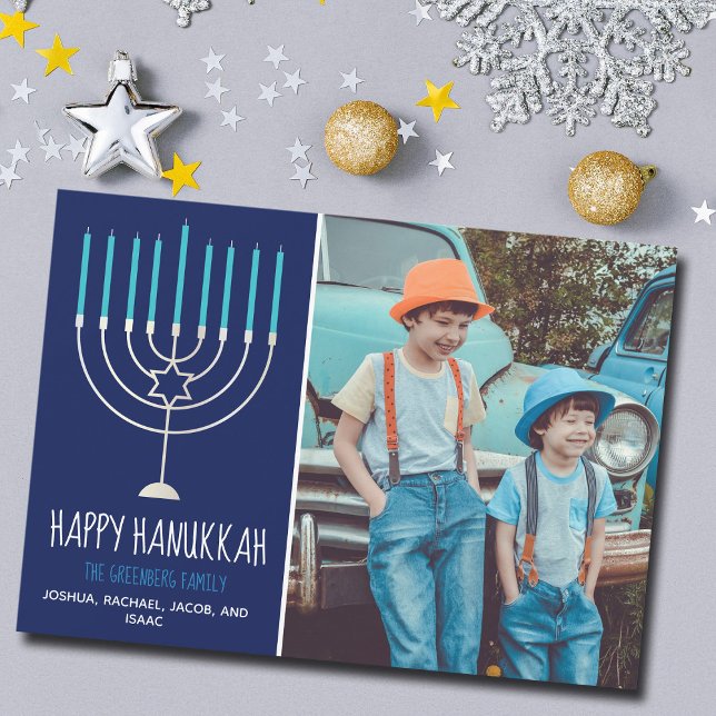 Modern Happy Hanukkah Family Photo Card (Creator Uploaded)