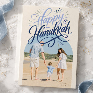 Modern Happy Hanukkah Family Photo Holiday Card