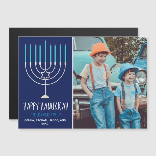 Modern Happy Hanukkah Family Photo Magnet Card