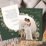 Modern Happy Hanukkah Green Gold 1 Photo  Holiday Card<br><div class="desc">This design features a floral arch design with a delicate white floral glitter gold frame that outlines a single vertical photo. To make advance changes,  select Personalize -> Edit using Design tool option to further edit/add text boxes,  color and font.</div>