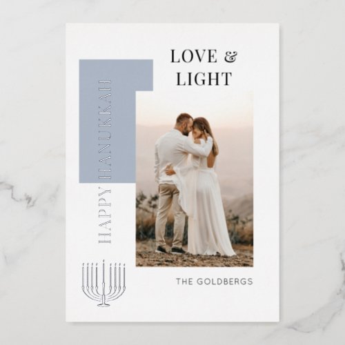 Modern Happy Hanukkah Love Light Photo Foil Holiday Card