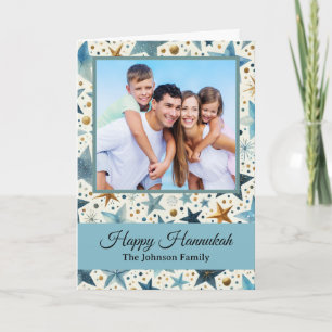 Modern Happy Hanukkah Pattern Custom Family Photo Card
