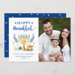 Modern Happy Hanukkah Peace Love and Latkes Photo Holiday Card<br><div class="desc">Send your Wishes with this Holiday Photo card that feature a Stunning Hanukkah Script and Jewish Holiday Symbols to highlight your greeting message.</div>