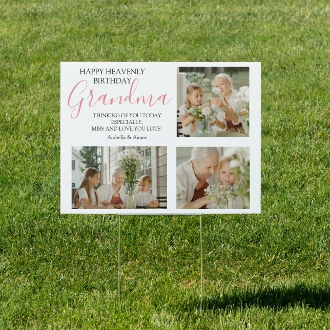 Modern Happy Heavenly Birthday Photo Collage Sign (Insitu)