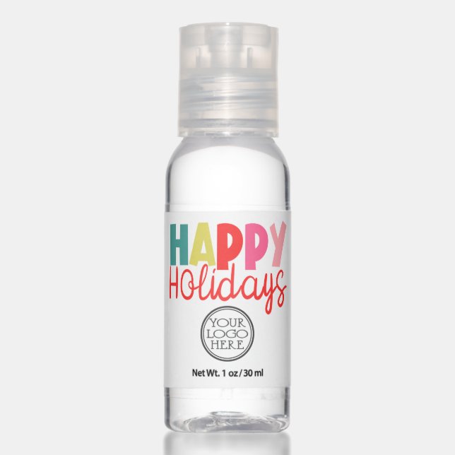 Modern Happy Holiday business promotional giveaway Hand Sanitizer (Front)