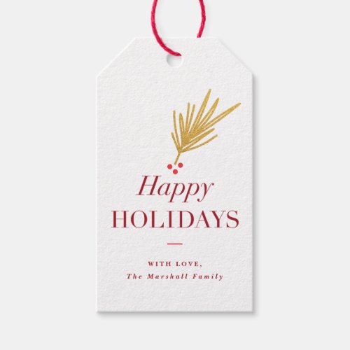 Modern Happy Holiday Gold Branch Christmas Gift Tags