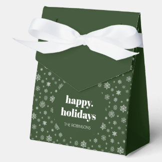Modern Happy Holiday Green Snowflake Pattern Favor Boxes