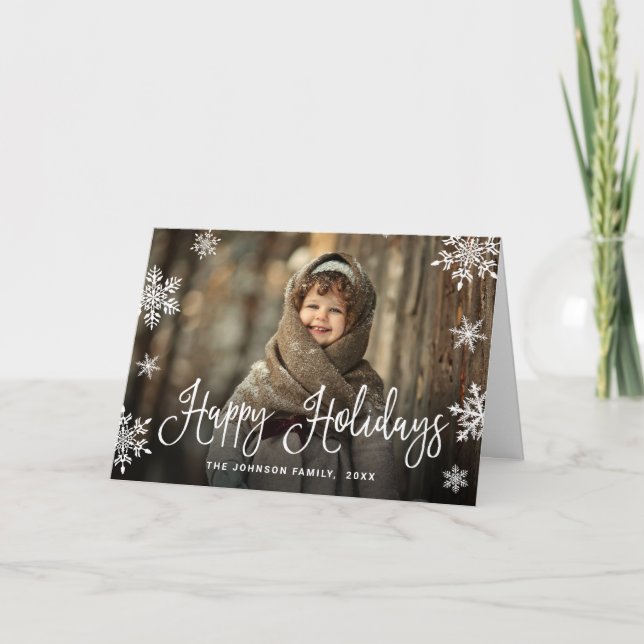 Modern Happy Holidays 3 PHOTO Merry Christmas Holiday Card (Front)