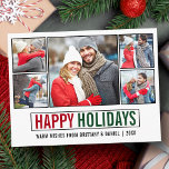 Modern Happy Holidays 5 Photo Postcard<br><div class="desc">Modern Happy Holidays 5 Photo Green and Red Holiday Postcard</div>