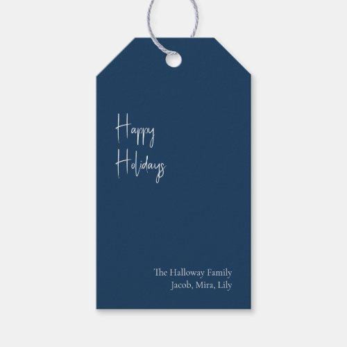 Modern Happy Holidays  Blue Family Gift Tags